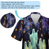 Creepy Mysterious Shadow Unisex Hawaiian Shirt, Spooky Halloween Storyteller Aloha Beach Button-down Shirts, Ghastly Sculptured Pumpkin Printed Top