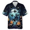 Scary Spook Men In Bats Shape Hawaiian Shirt, Halloween Party Printed Aloha Shirts, Men's Casual Wear, Creepy Pasta Inspired Design Clothing