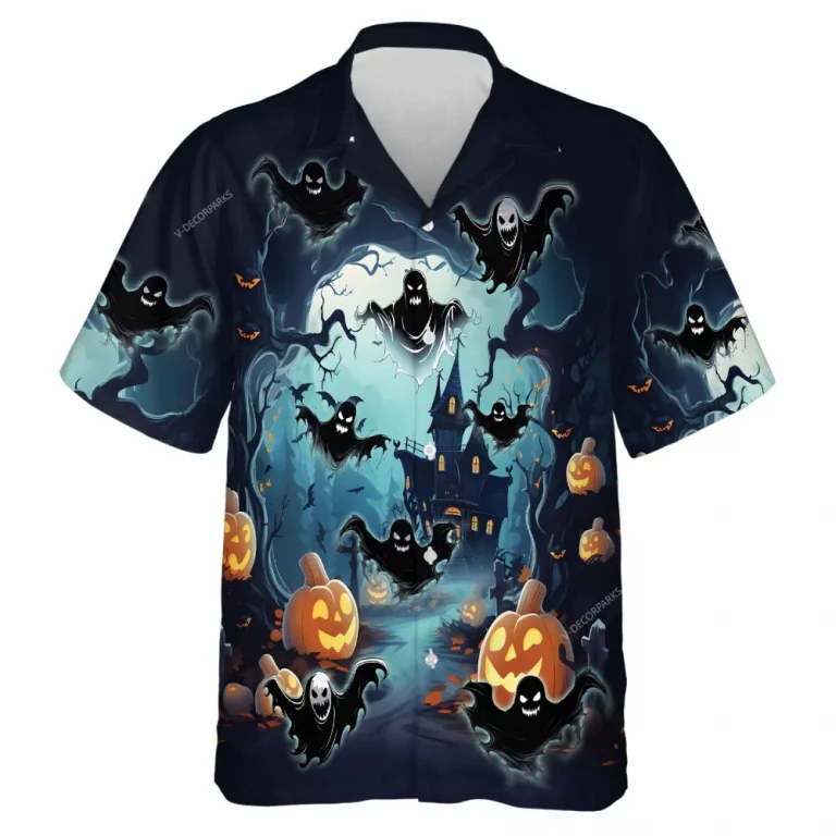Scary Spook Men In Bats Shape Hawaiian Shirt, Halloween Party Printed Aloha Shirts, Men's Casual Wear, Creepy Pasta Inspired Design Clothing