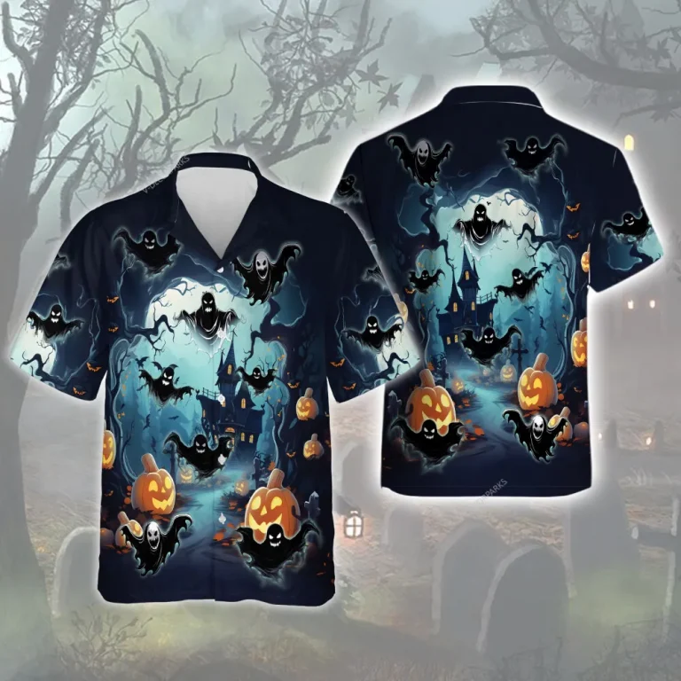 Scary Spook Men In Bats Shape Hawaiian Shirt, Halloween Party Printed Aloha Shirts, Men's Casual Wear, Creepy Pasta Inspired Design Clothing