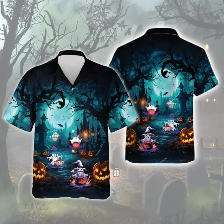 Witch Evil Soul Everyone Hawaii Shirt, Ghost In Halloween Party Aloha Beach Button-down Shirts, Forest Unidentified Object Pattern Clothing