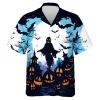 Scary Black Monster Men Hawaiian Shirt, Creepy Halloween Smiling Pumpkin Aloha Beach Button-down Shirts, Men's Hawaii Clothing, Halloween Casual Wear