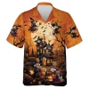 Halloween Flying Witch Men's Hawaiian Shirt, Spooky Witch House Aloha Beach Button-down Shirts, Halloween Signature Clothing