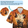 Halloween Flying Witch Men's Hawaiian Shirt, Spooky Witch House Aloha Beach Button-down Shirts, Halloween Signature Clothing