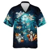 Creepy Flying Ghost Men's Hawaiian Shirt, Halloween Blue Forest Castle Aloha Beach Button-down Shirts, Pumpkin Lantern Patterned Shirt, Halloween Gift