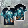 Creepy Flying Ghost Men's Hawaiian Shirt, Halloween Blue Forest Castle Aloha Beach Button-down Shirts, Pumpkin Lantern Patterned Shirt, Halloween Gift