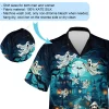 Creepy Flying Ghost Men's Hawaiian Shirt, Halloween Blue Forest Castle Aloha Beach Button-down Shirts, Pumpkin Lantern Patterned Shirt, Halloween Gift