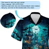 Halloween Funny Skeleton Hawaiian Shirt For Men And Women, Blue Halloween Pumpkin Aloha Beach Shirts, Moonlight Halloween Party Wear