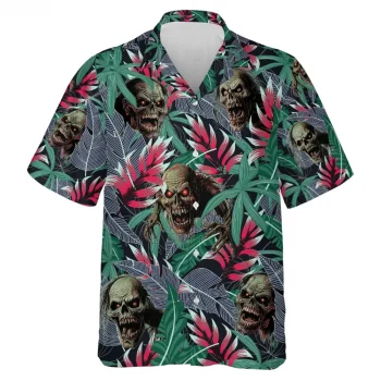 Tropical Carnivore Monster Men Hawaiian Shirt, Halloween Aloha Beach Shirts, Men's Button-down Shirt, Tropical Forest Vibe Clothing