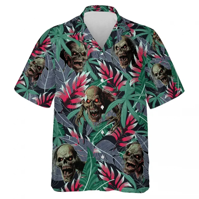 Tropical Carnivore Monster Men Hawaiian Shirt, Halloween Aloha Beach Shirts, Men's Button-down Shirt, Tropical Forest Vibe Clothing