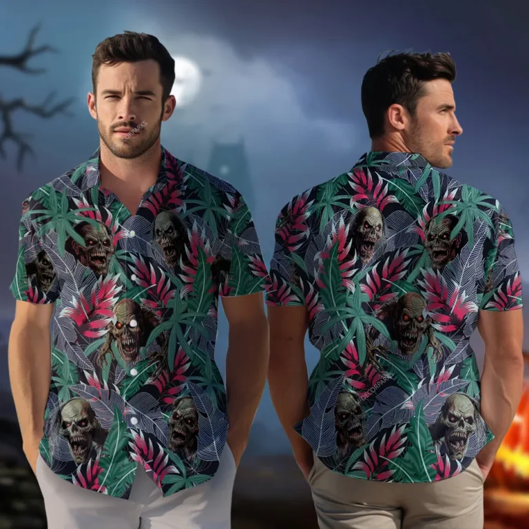 Tropical Carnivore Monster Men Hawaiian Shirt, Halloween Aloha Beach Shirts, Men's Button-down Shirt, Tropical Forest Vibe Clothing