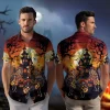 Mexican Troubadour Spirits Men Hawaiian Shirt , Singing Skeleton Halloween Aloha Beach Button-down Shirts, Creepy Pumpkin Halloween Clothing