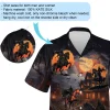 Headless Knight Unisex Hawaiian Shirt, Halloween Creepy Night Aloha Beach Shirts, Men's V-neck Button-down Shirt, Horseman Printed Clothing