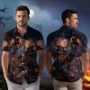 Headless Knight Unisex Hawaiian Shirt, Halloween Creepy Night Aloha Beach Shirts, Men's V-neck Button-down Shirt, Horseman Printed Clothing