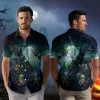 Creepy Ninja Turtle Men Hawaiian Shirt, Halloween Night Aloha Beach Button-down Shirts, Killer Forest In Green Moonlight Printed Clothing