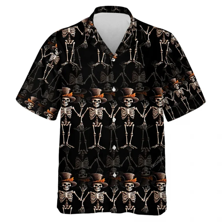 Funny Dancing Skeleton Unisex Hawaiian Shirt, Magician Costume Aloha Beach Button Down Shirts, Halloween Patterned Clothing