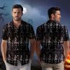 Funny Dancing Skeleton Unisex Hawaiian Shirt, Magician Costume Aloha Beach Button Down Shirts, Halloween Patterned Clothing