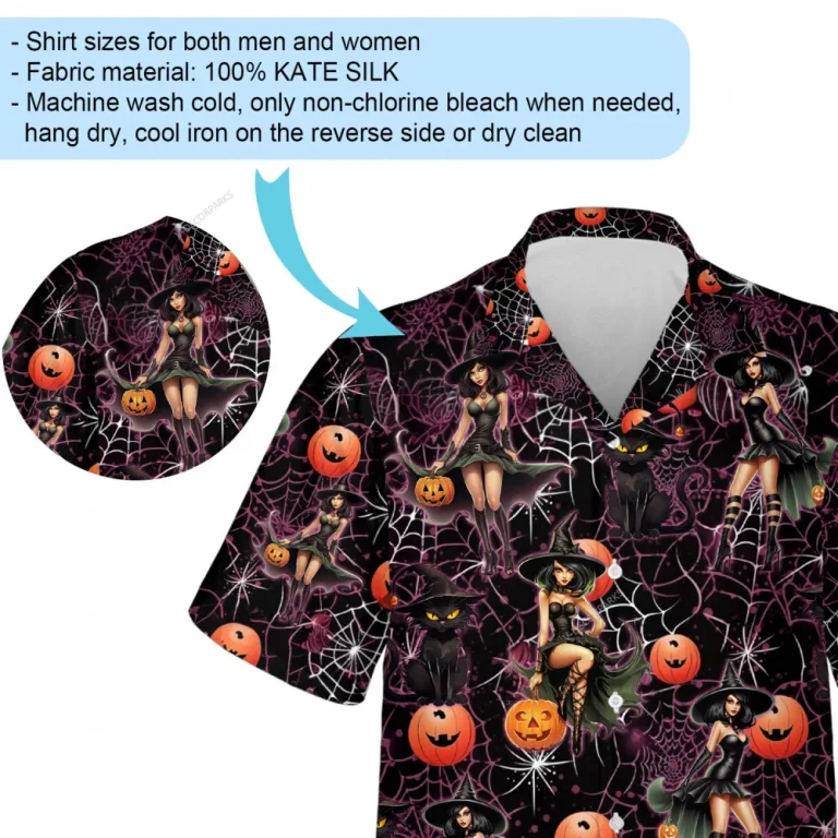 Pretty Witch Lady Halloween Men Hawaiian Shirt, Spider Web Aloha Beach Shirts, Halloween Night Men's Button-down Top, Casual Men's Wear