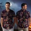 Pretty Witch Lady Halloween Men Hawaiian Shirt, Spider Web Aloha Beach Shirts, Halloween Night Men's Button-down Top, Casual Men's Wear