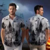 Spooky Dark Spirits Holding Fire Wand Halloween Men Hawaiian Shirt, Scary Monogram Halloween Aloha Beach Button Down Shirts, Casual Men's Wear