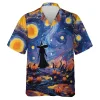 Witch In Masterpiece Halloween Men Hawaiian Shirt, Horror Halloween Starry Night Aloha Beach Button-down Shirts, Casual Men's Wear