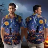 Witch In Masterpiece Halloween Men Hawaiian Shirt, Horror Halloween Starry Night Aloha Beach Button-down Shirts, Casual Men's Wear