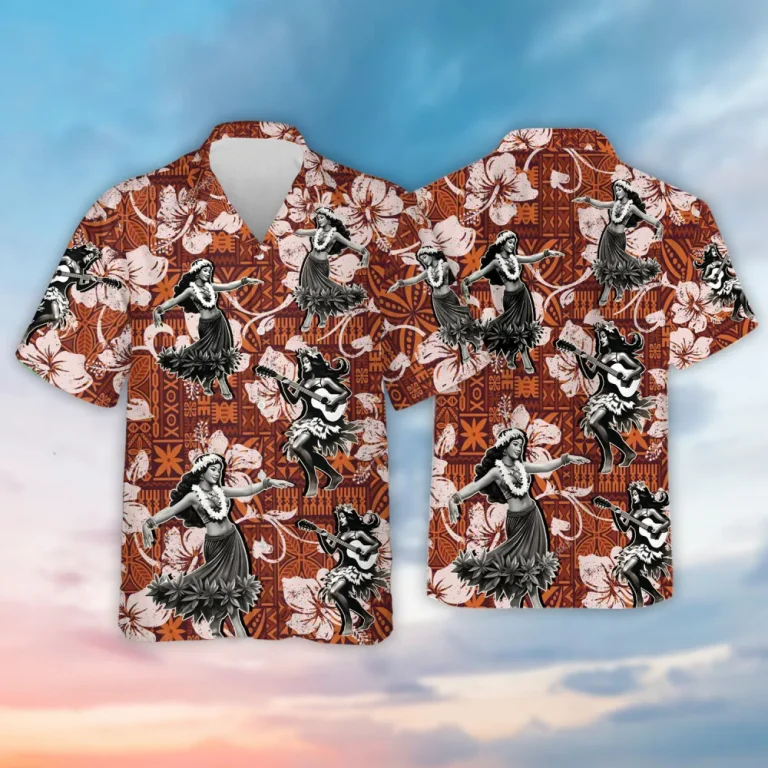 Hula Dancing Girl Hawaiian Shirt, Unisex Tiki Lover Aloha Beach Shirts, Men's Button Down Shirt, Summer Vacation Hawaiian Shirt