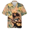 Hula Pretty Guitarist Unisex Hawaiian Shirt, Tropical Nature Aloha Beach Shirts, Flower Printed Men's Button Down Shirt, Clothing For Men And Women