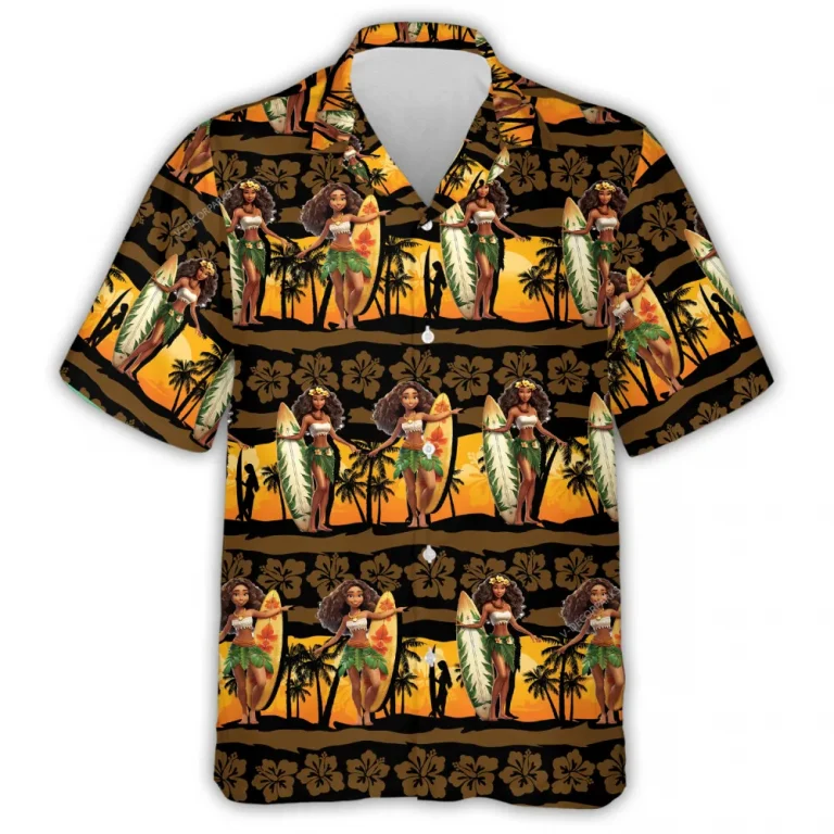 Hula Surfboard Hawaiian Shirt For Men Women - Tropical Beach Sport Aloha Shirts, Surfing Lover Top, Unisex Wear, Family Travel Clothing