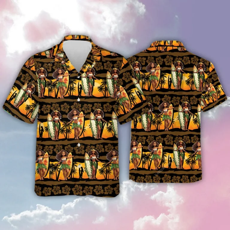 Hula Surfboard Hawaiian Shirt For Men Women - Tropical Beach Sport Aloha Shirts, Surfing Lover Top, Unisex Wear, Family Travel Clothing