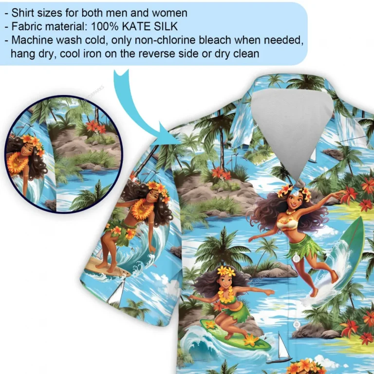 Hula Girl Surfing Hawaiian Shirt For Men Women, Tropical Summer Sport Aloha Beach Shirts, Unisex Button Down Shirt, Couple Travel Clothing