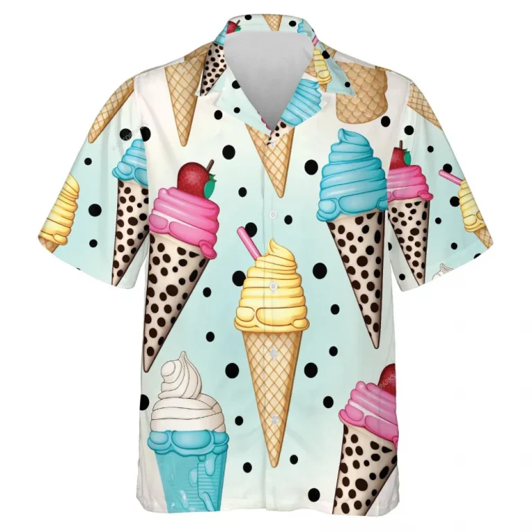 Multi Flavored Ice Cream Hawaiian Shirt For Men Women, Strawberry Aloha Beach Shirts, Boba Tea Printed Men's Button Down Shirt