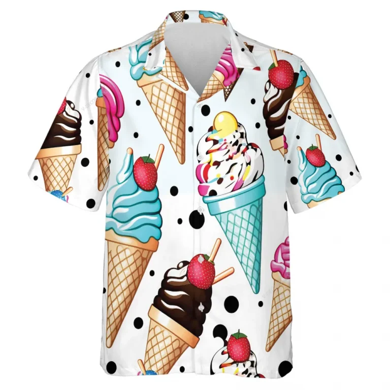 Colorful Ice Cream Unisex Hawaiian Shirt, Pocket Cookies Summer Aloha Beach Shirts For Men Women, Ice Cone Button Down Shirt For Everyone