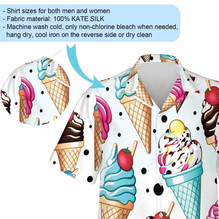 Colorful Ice Cream Unisex Hawaiian Shirt, Pocket Cookies Summer Aloha Beach Shirts For Men Women, Ice Cone Button Down Shirt For Everyone