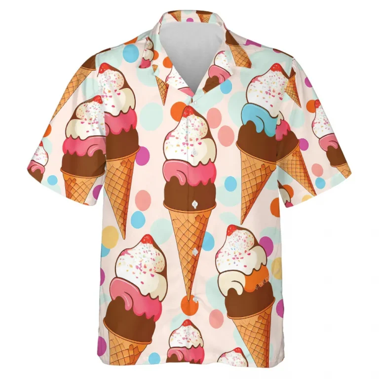 Triple Layered Ice Cream Hawaiian Shirt For Men Women, Vani Choco Berries Cone Pattern Aloha Beach Shirts, Summer Sweets Men's Button Down Shirt