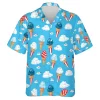 Cloudy Ice Cream Hawaiian Shirt For Men Women, American Flag Design Unisex Aloha Shirts, Beach Travel Family Button Down Shirt