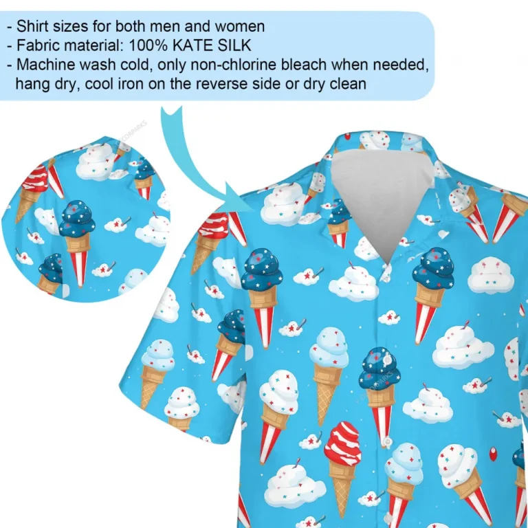 Cloudy Ice Cream Hawaiian Shirt For Men Women, American Flag Design Unisex Aloha Shirts, Beach Travel Family Button Down Shirt