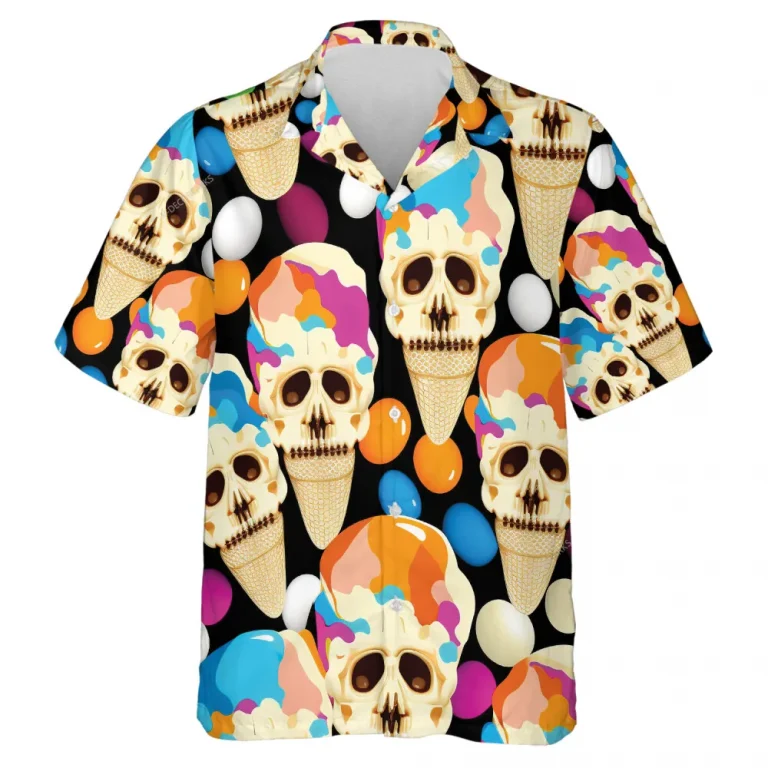 Skull Vanilla Ice Cream Hawaii Shirt, Halloween Lover Aloha Beach Shirts, Vibrant Balloon Men's Casual Shirt, Tropical Button Shirt