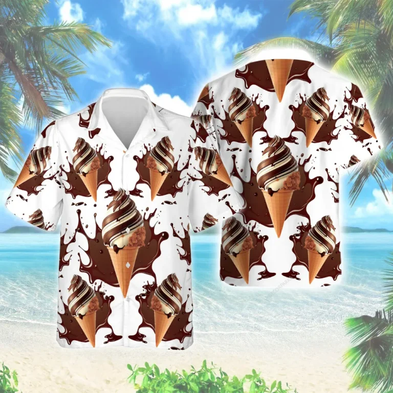 Chocolate Vanilla Ice Cream Unisex Hawaiian Shirt, Delicious Sweets Printed Aloha Vibes Shirt, Summer Vacation Button Down Shirt