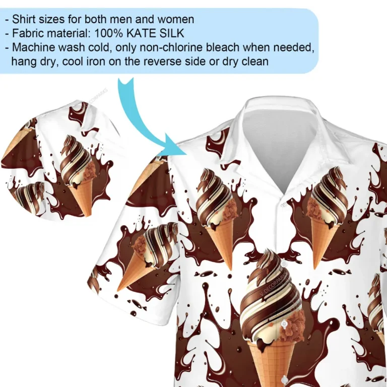 Chocolate Vanilla Ice Cream Unisex Hawaiian Shirt, Delicious Sweets Printed Aloha Vibes Shirt, Summer Vacation Button Down Shirt
