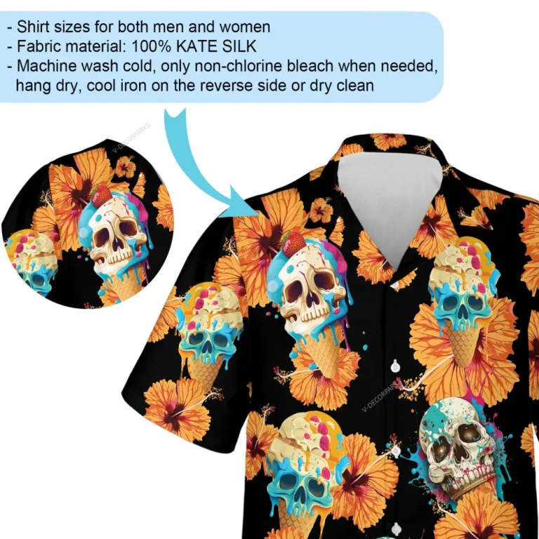 Scary Skull Ice Cream Hawaiian Shirt For Men Women, Tropical Hibiscus Forest Aloha Beach Shirts, Summer Holiday Best Group Clothing