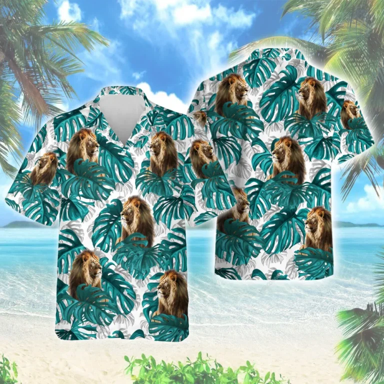 Lion Aloha Tropical Men Hawaiian Shirt - Summer Aloha Beach Button Down Shirts