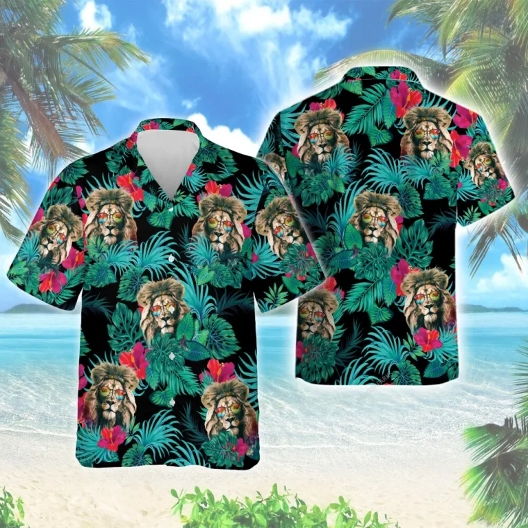 Hippie Styled Lion Hawaii Shirt For Everyone, Tropical Hibiscus Aloha Beach Shirts, Summer Vacation Button-down Top For Everyone, Family Wear