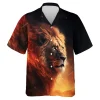 Lion King Men Hawaiian Shirt, Lion Fire Aloha Beach Button Down Shirt, Animal Lover Printed Top, Stylish Clothing For Men And Women