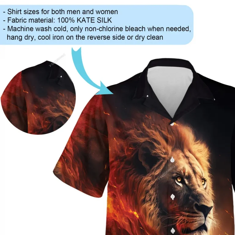 Lion King Men Hawaiian Shirt, Lion Fire Aloha Beach Button Down Shirt, Animal Lover Printed Top, Stylish Clothing For Men And Women