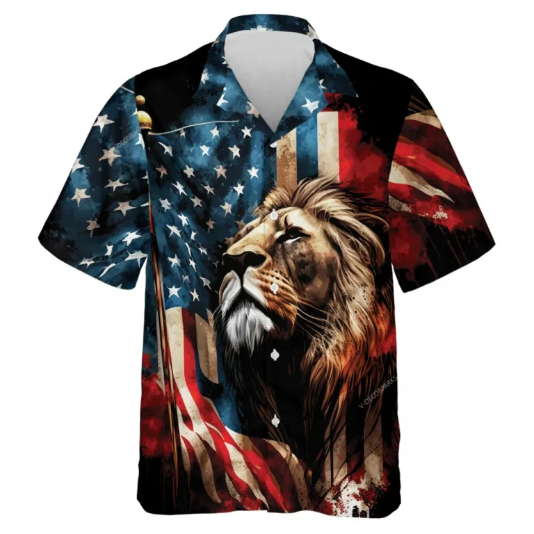 American Lion Species Unisex Hawaiian Shirt, Usa Flag Printed Aloha Shirts, Patriotic Dad's Gift, 4th Of July Celebration Clothing
