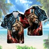 American Lion Species Unisex Hawaiian Shirt, Usa Flag Printed Aloha Shirts, Patriotic Dad's Gift, 4th Of July Celebration Clothing