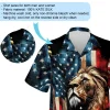 American Lion Species Unisex Hawaiian Shirt, Usa Flag Printed Aloha Shirts, Patriotic Dad's Gift, 4th Of July Celebration Clothing