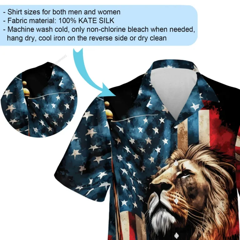 American Lion Species Unisex Hawaiian Shirt, Usa Flag Printed Aloha Shirts, Patriotic Dad's Gift, 4th Of July Celebration Clothing