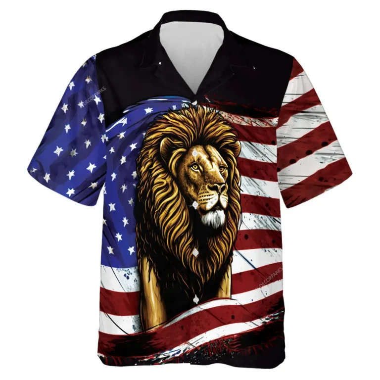 Majestic Lion King Hawaii Shirt For Everyone, American Flag Aloha Beach Shirts, Independence Day Ceremony Clothing, Animal Lover Gift